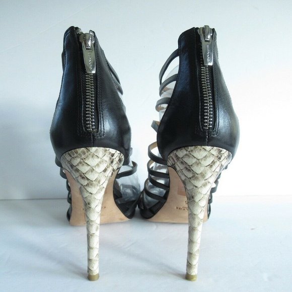 Coach Josey Heels 9.5 Black Snake Python Vegan Leather Cage Gladiator - Picture 5 of 8